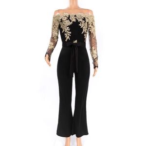 Elegant Black Embroidery Cocktail Formal Jumpsuit